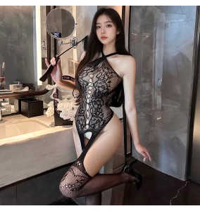 FEE ET MOI - Sexy Western-Style Hollow Jacquard Bodystocking (Black)